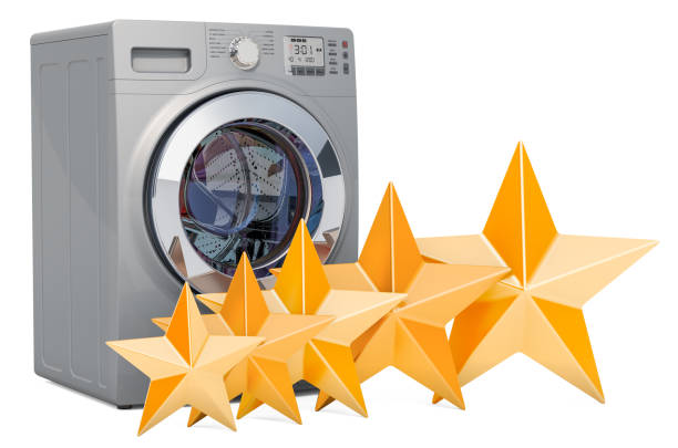istock Customer rating of washing machine, concept. 3D rendering isolated on white background 1159980936