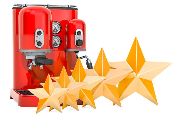 istock Customer rating of coffeemaker or coffee machine, concept. 3D rendering isolated on white background 1159980943