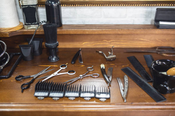 istock Essential work equipment of a small barber shop 1159984051