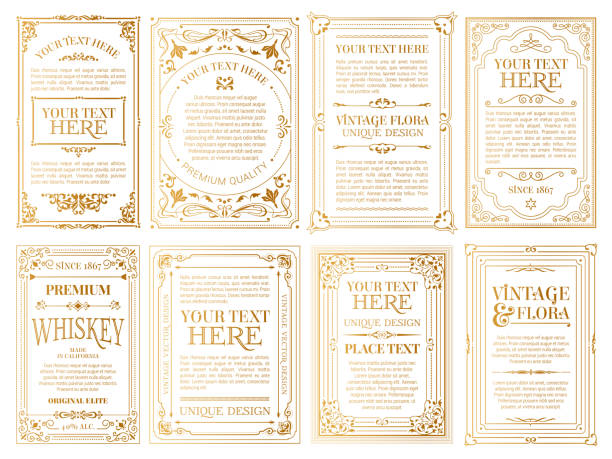 ilustraciones, imágenes clip art, dibujos animados e iconos de stock de tarjetas retro vintage set. invitación de boda de la tarjeta de felicitación de la plantilla. marcos caligráficos de línea - victorian style