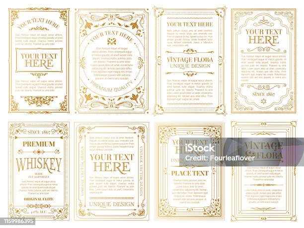 Vintage Set Retro Cards Template Greeting Card Wedding Invitation Line Calligraphic Frames - Arte vetorial de stock e mais imagens de Moldura - Composição