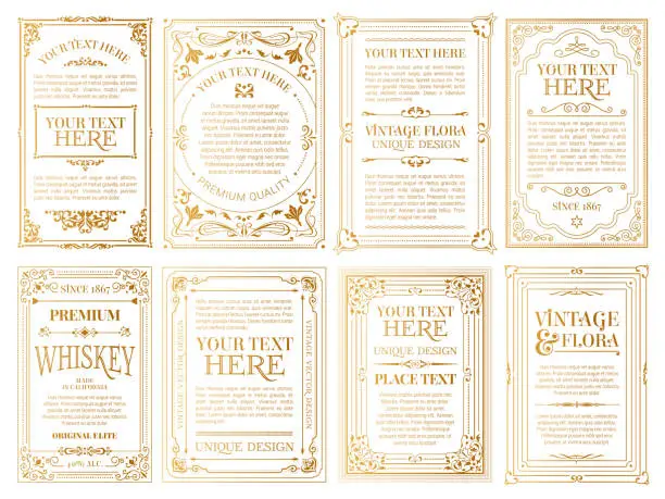 Vector illustration of Vintage set retro cards. Template greeting card wedding invitation. Line calligraphic frames