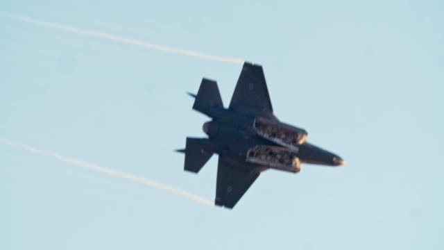 F-35 Stealth fighter performing high speed combat maneuvers
