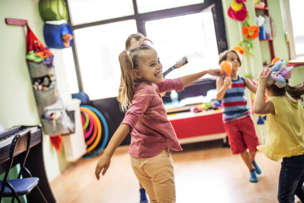 Dancing day. Dancing day. Children in preschool. conservatory education building stock pictures, royalty-free photos & images