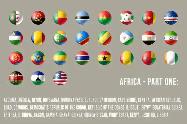 Vector illustration of Africa round flags part 1