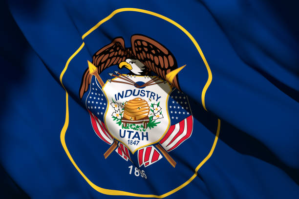 istock 3d rendering of Utah State flag 1159990448