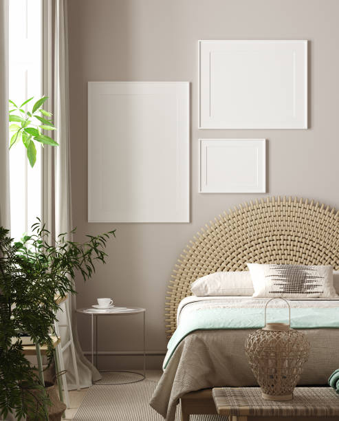 istock Mockup poster in bedroom, Scandinavian style 1159996535