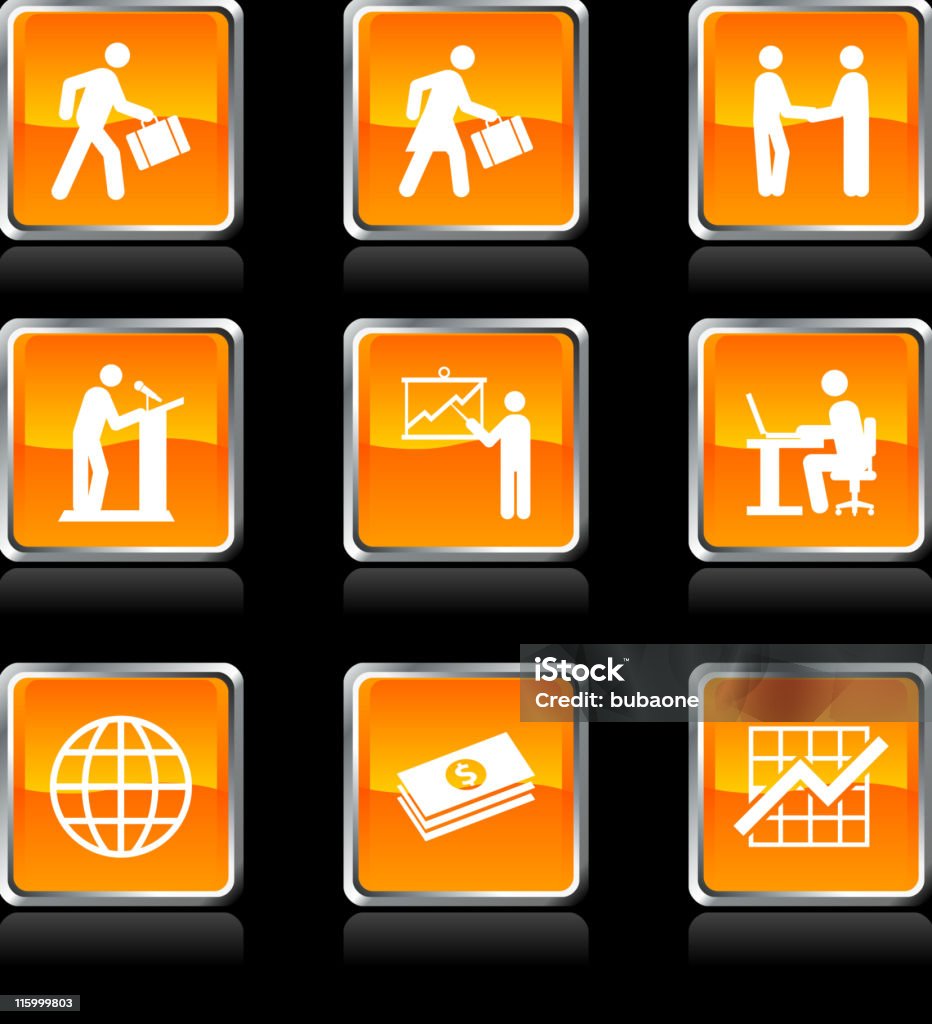 Nove ícones de negócios em fundo preto - Royalty-free Corretor de Seguros arte vetorial