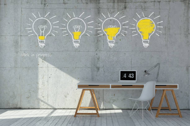 istock Modern minimalist workstation with business icons 1159999488