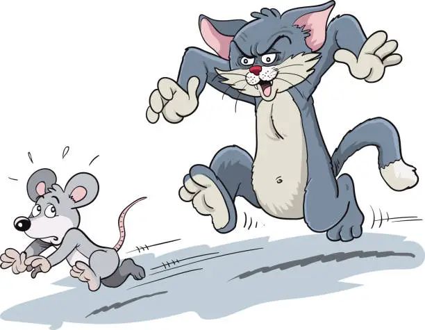 Vector illustration of Cat chasing a mouse.