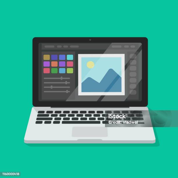 Computer Images Editable Photo Or Graphic Editor On Computer Vector Illustration Flat Cartoon ...