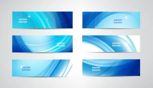 Vector illustration of Vector abstract flow wavy banners set. Water, stream, energy stream horizontal backgrounds. Wave Liquid, transparent, gradient headers