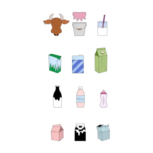 Vector illustration of Set of milk products. Simple icons. Vector illustration.