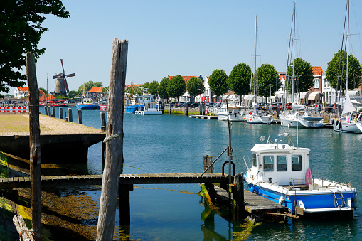 view of the old harbor in wismar baltic sea