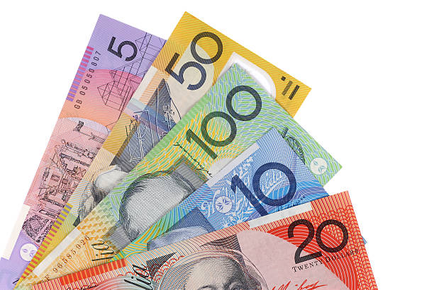 unidade monetária australiana notas - australian dollars australia australian culture finance imagens e fotografias de stock