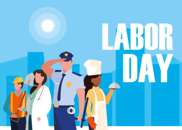 labour day with group professionals and cityscape labour day with group professionals and cityscape vector illustration design Labor Day stock illustrations