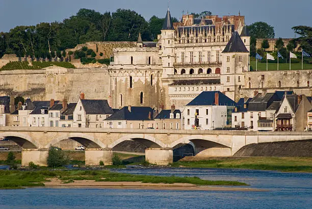 Amboise City, Loire Valley, France. View from the other side of the Loire river.