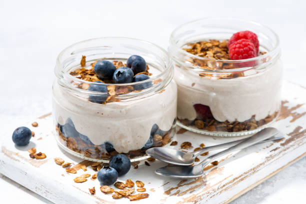 istock healthy creamy dessert with berries, horizontal 1160010387