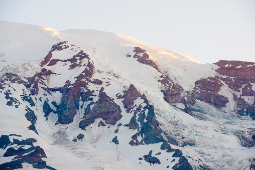 Mount Rainier summit and Nisqually Glacier at Mount Rainier National Park, Washington State, USA