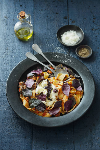 istock Pappardelle with vegetables, creamy tomato sauce and mozzarella 1160012079