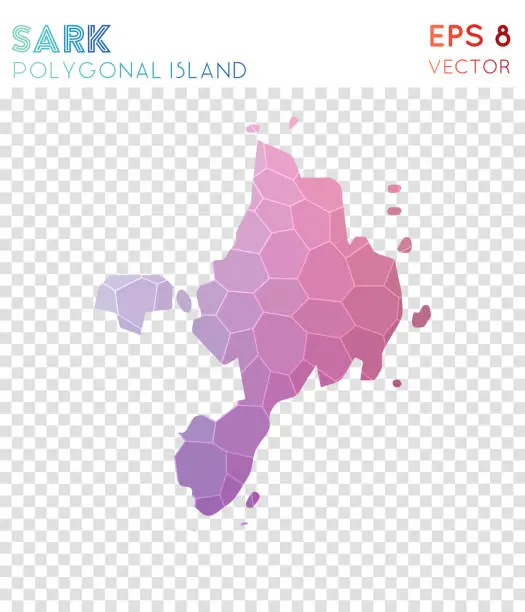 Vector illustration of Sark polygonal map, mosaic style island.