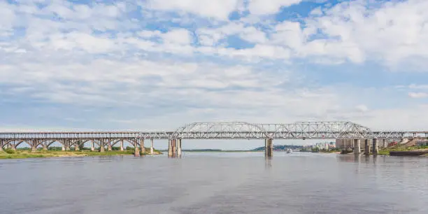 View of the bridge over the Volga in Nizhny Novgorod in the summer, Russia