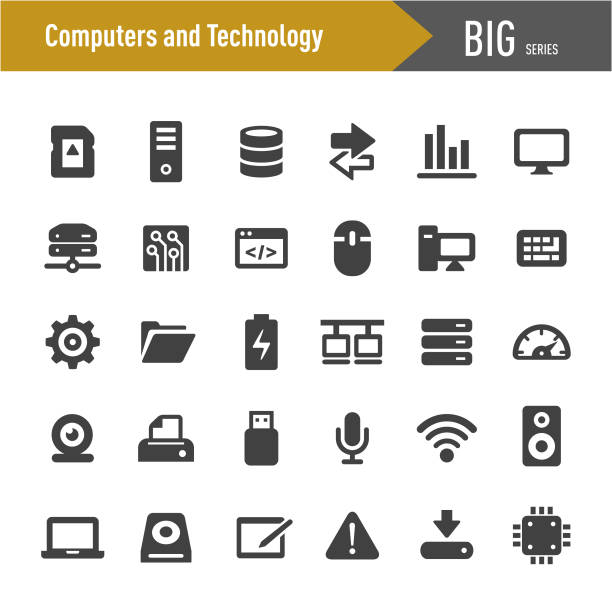 illustrazioni stock, clip art, cartoni animati e icone di tendenza di icone dei computer e della tecnologia - big series - hard drive computer part computer information superhighway