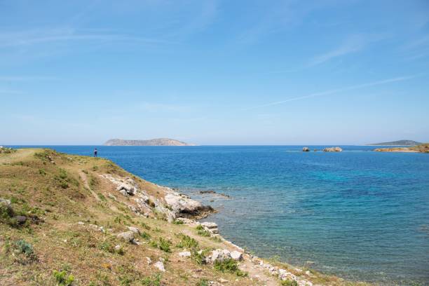 Traveler walking by the sea