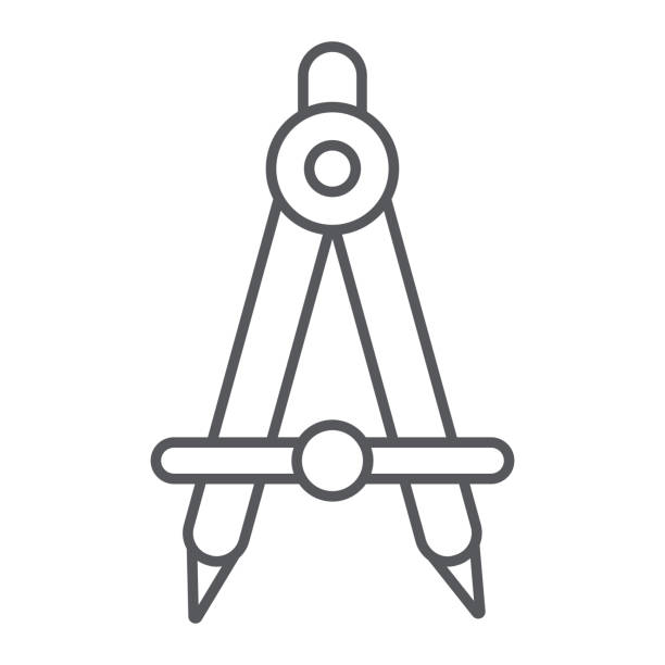 szkoła kompas cienka ikona linii, architekt i kreślenia, znak sprzętu inżynieryjnego, grafika wektorowa, wzór liniowy na białym tle. - drafting office engineering plan stock illustrations