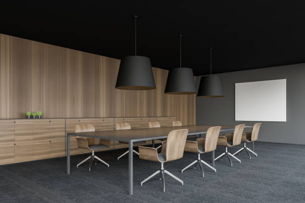 istock Modern conference room interior mockup poster on wall 1160023742