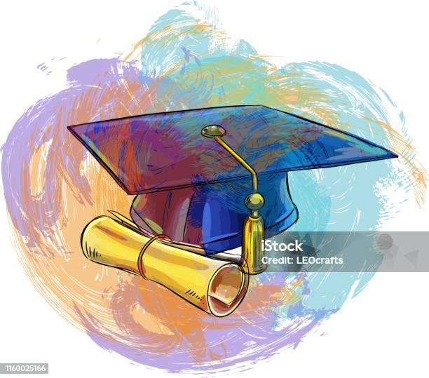 Convocation Cap And Certificate Drawing Stock Illustration - Download Image Now - Graduation, Doodle, Diploma