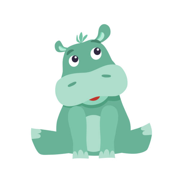 Cute cartoon hippo. Vector flat illustration. hippopotamus stock illustrations