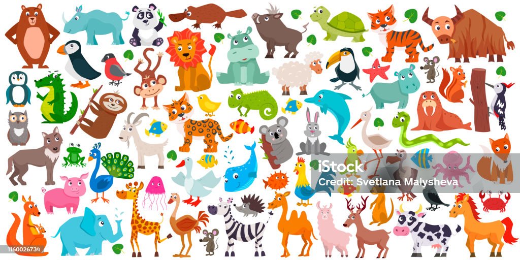 Ilustración de Conjunto De Animales De Dibujos Animados Lindos y más  Vectores Libres de Derechos de Animal - Animal, Fauna silvestre, Arrecife -  Fenómeno natural - iStock