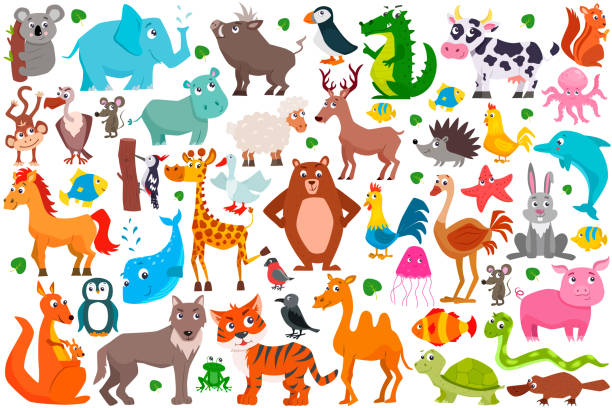 Set of cute cartoon animals. Vector illustration. the boar fish stock illustrations