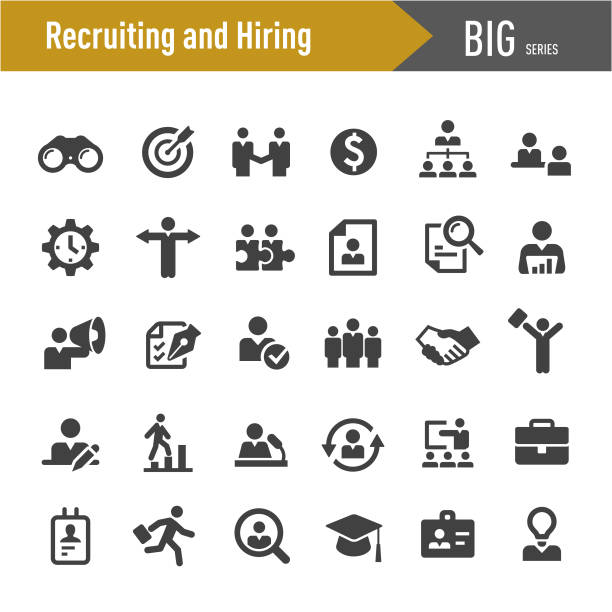 ilustraciones, imágenes clip art, dibujos animados e iconos de stock de reclutamiento y contratación de iconos - big series - contratación