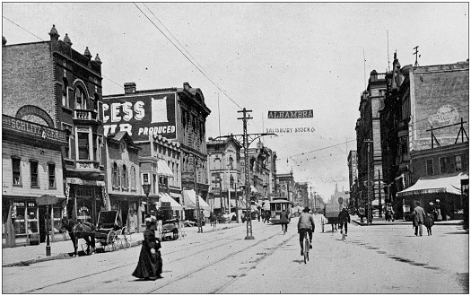 Antique black and white photo of Milwaukee, Wisconsin: Third and North Water Street