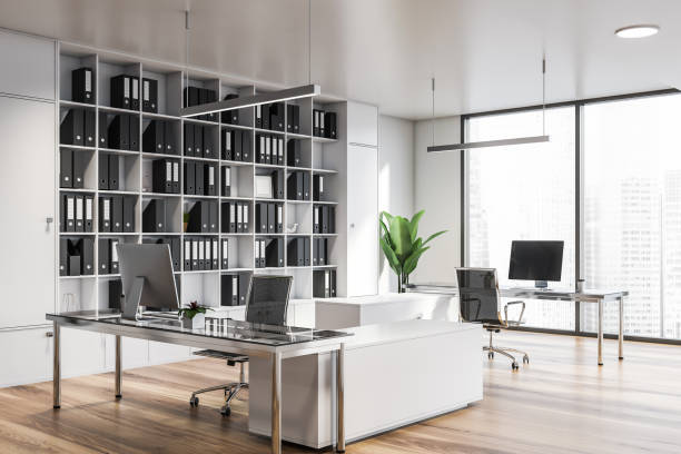 istock Modern white office interior with furniture. 1160027087