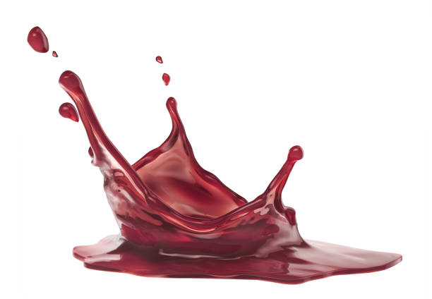 白い背景に隔離されたチェリージュースのスプラッシュ。3dイラスト - wine pouring wineglass red ストックフォトと画像