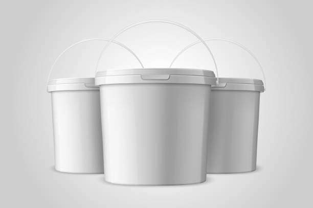 Vector Realistic 3d White Plastic Bucket Set for Food Products, Paint, Foodstuff, Adhesives, Primers, Putty Closeup Isolated on White Background. Design Template of Packagin for Mockup. Front View Vector Realistic 3d White Plastic Bucket Set for Food Products, Paint, Foodstuff, Adhesives, Primers, Putty Closeup Isolated on White Background. Design Template of Packagin for Mockup. Front View. ice-cream-pack stock illustrations