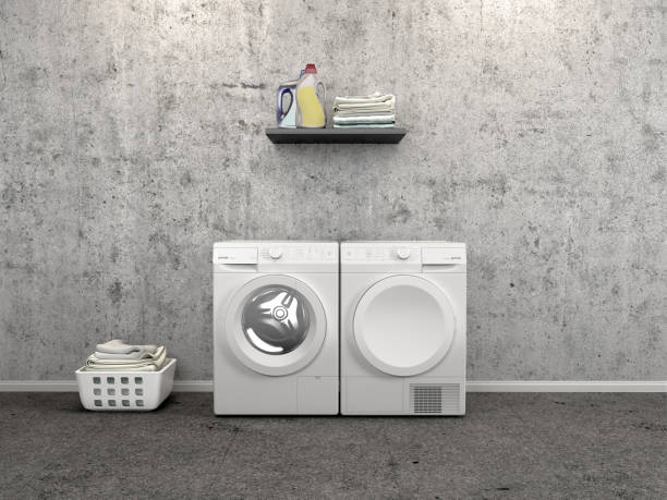 istock Laundry room design with washing machine. 3d illustration 1160030924