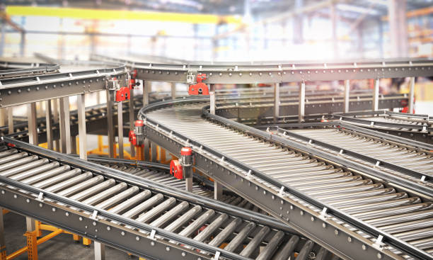 istock Conveyors with cardboard boxes on white background. 3d illustration 1160030995