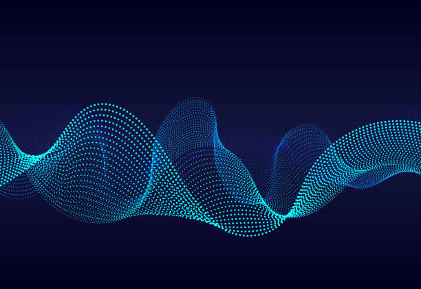 濃い青色の背景に抽象的な波状のパーティクルサーフェス。グラデーションラインのサウンドウェーブ。抽象的な背景に現代のデジタル周波数イコライザー。ベクトル eps10 - music disco sound mixer backgrounds点のイラスト素材／クリップアート素材／マンガ素材／アイコン素材