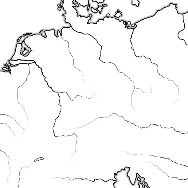 Vector illustration of Map of The GERMAN Lands: Germany (Deutschland), Alemannia (Allemagne), Bavaria, Saxonia, Franconia, Thuringia, Westphalia, Teutonia, Prussia, Swabia, Austria (Österreich). Geographic chart.