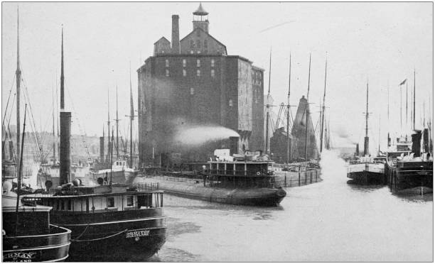 Antique black and white photo of Buffalo, New York: Buffalo Harbor