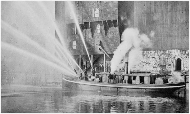 Antique black and white photo of Buffalo, New York: Fire Tug