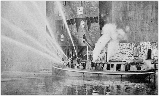 Antique black and white photo of Buffalo, New York: Fire Tug