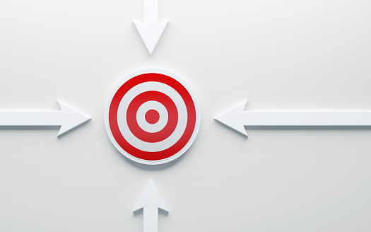 Red Dartboard and arrow on the Gray background. Success and Goal Concept.