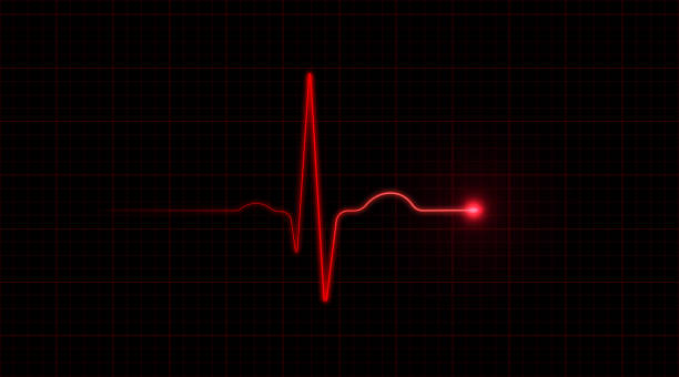 elettrocardiogramma rosso su sfondo nero - battito del cuore foto e immagini stock