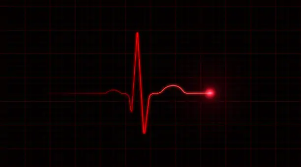 Red EKG on black background. Horizontal composition with copy space.
