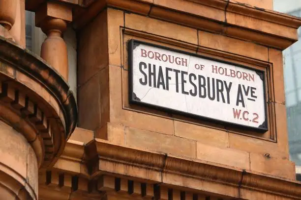 Shaftesbury Avenue - sign in Borough of Holborn, London, UK.